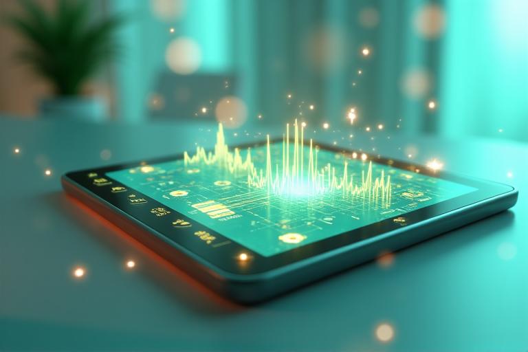 Diagramma stilizzato che mostra l'integrazione di intelligenza artificiale, dati biometrici e interfaccia utente su un tablet, simboleggiando la tecnologia dietro la personalizzazione di Bosco Sano.