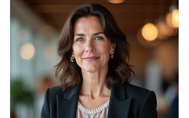 Ritratto professionale di Sofia Ricci, donna di circa 40 anni, con un look moderno e uno sguardo attento.