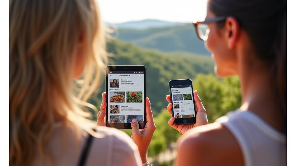 Interfaccia moderna di una community online con membri attivi e post, su un tablet e uno smartphone.