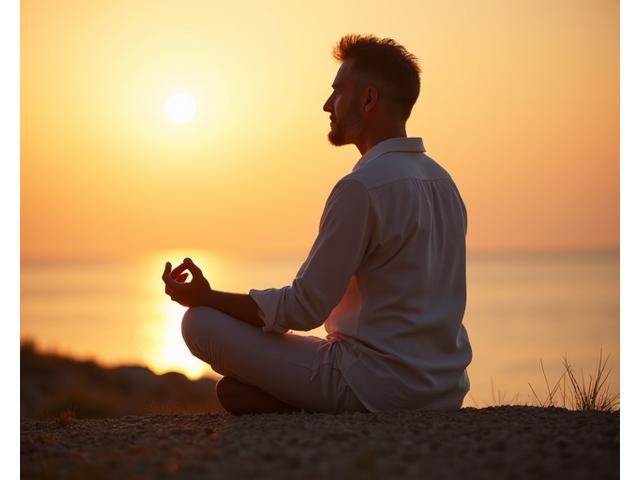 Uomo di mezza età che pratica yoga all'aperto, sereno e in forma.