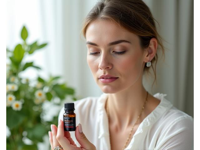 Donna che esamina un prodotto naturale con ingredienti freschi su uno sfondo luminoso
